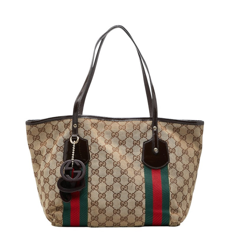 グッチ GGキャンバス シェリーライン ハンドバッグ トートバッグ 211971 ベージュ マルチカラー キャンバス エナメル レディース GUCCI 【中古】
