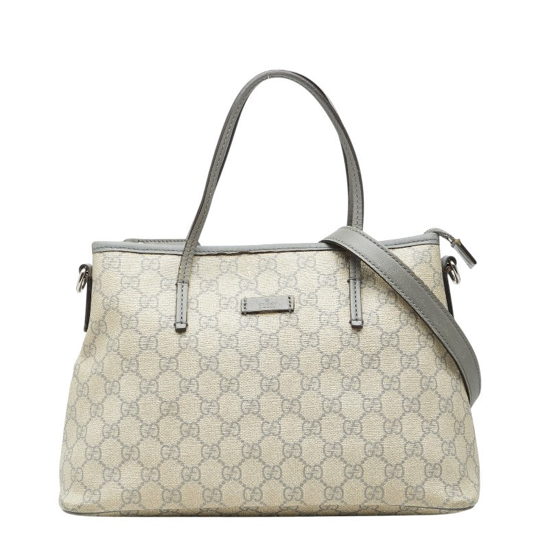 グッチ GGスプリーム トートバッグ ショルダーバッグ 2WAY 353440 ベージュ グレー PVC レザー レディース GUCCI 【中古】