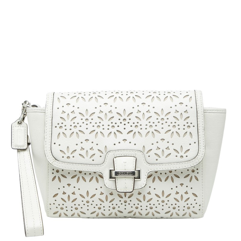 コーチ テイラー アイレット クラッチバッグ ホワイト レザー レディース COACH 中古