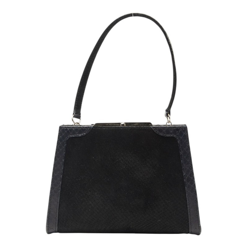 ロエベ がま口 ハンドバッグ ブラック ベロア クロコダイル レディース LOEWE 【中古】