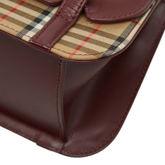 バーバリー ノバチェック ハンドバッグ レッド ベージュ レザー キャンバス レディース BURBERRY 【中古】