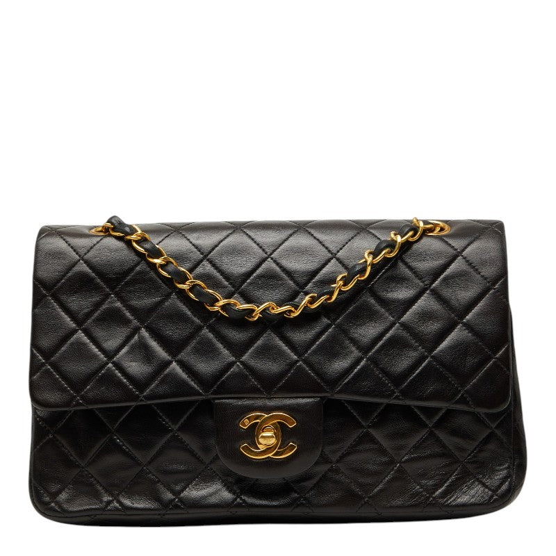 シャネル マトラッセ25 ココマーク チェーン ショルダーバッグ Wフラップ ブラック ラムスキン レディース CHANEL 【中古】