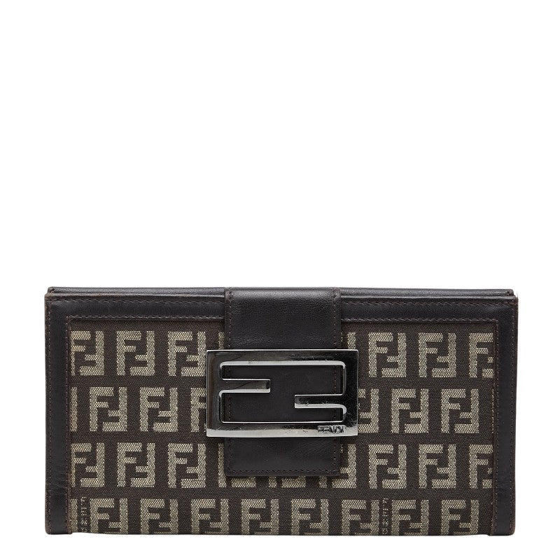 フェンディ ズッキーノ 長財布 ロングウォレット ブラウン キャンバス レザー レディース FENDI 【中古】