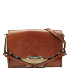 バーバリー ノバチェック 斜め掛け ショルダーバッグ ベージュ ブラウン キャンバス レザー レディース BURBERRY 【中古】