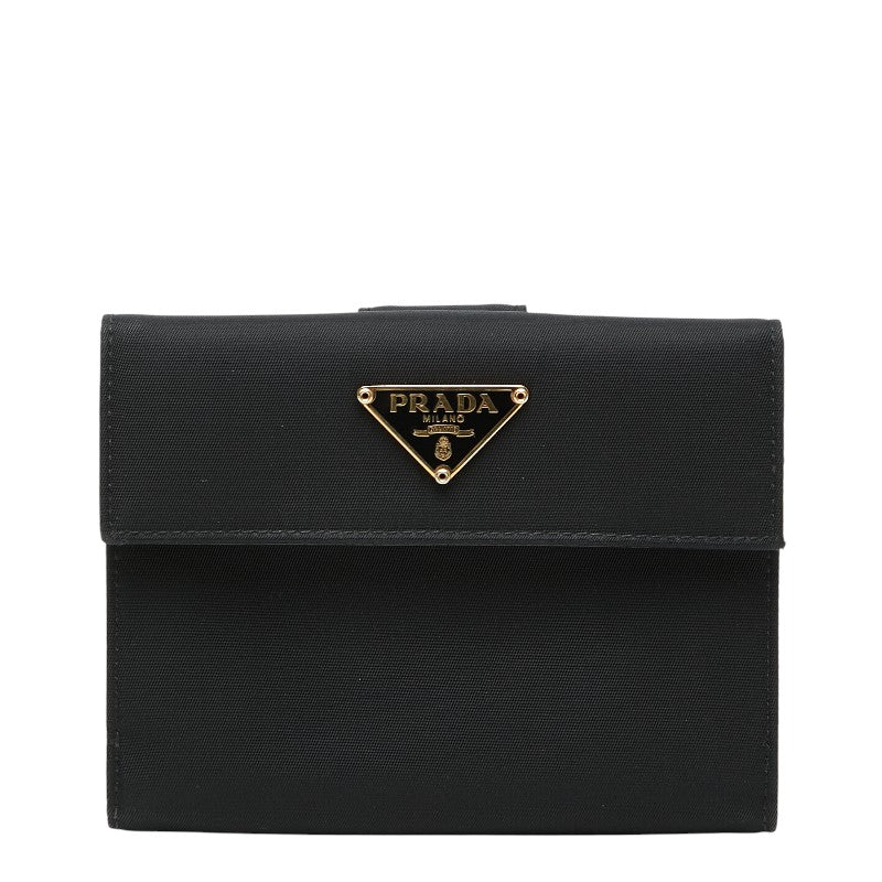 プラダ 三角ロゴプレート 二つ折り財布 ブラック ナイロン レディース PRADA 【中古】