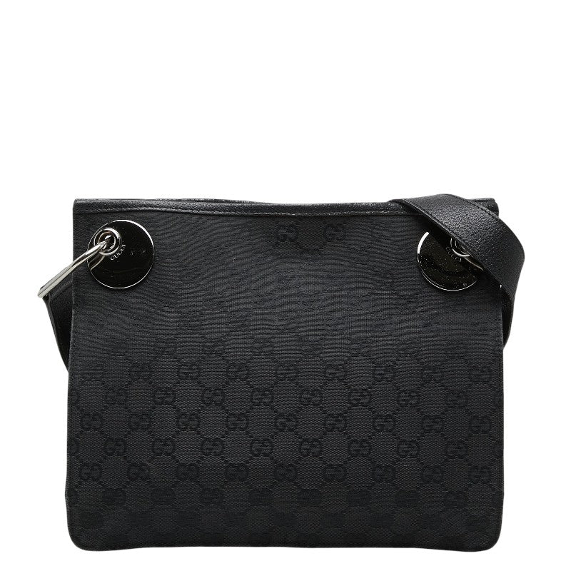 グッチ GGキャンバス 斜め掛け ショルダーバッグ 120841 ブラック キャンバス レザー レディース GUCCI 【中古】