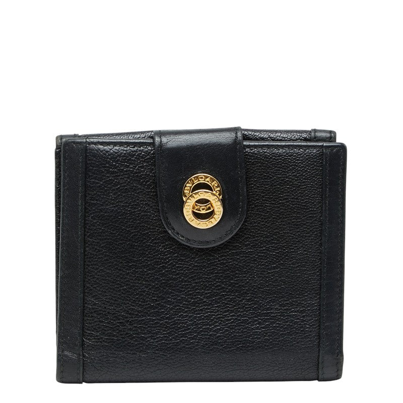 ブルガリ ドッピオンド ロゴ 二つ折り財布 ブラック レザー レディース BVLGARI 【中古】