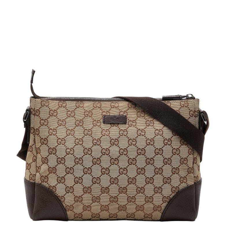 グッチ GGキャンバス 斜め掛け ショルダーバッグ 114273 ブラウン キャンバス レザー レディース GUCCI 【中古】