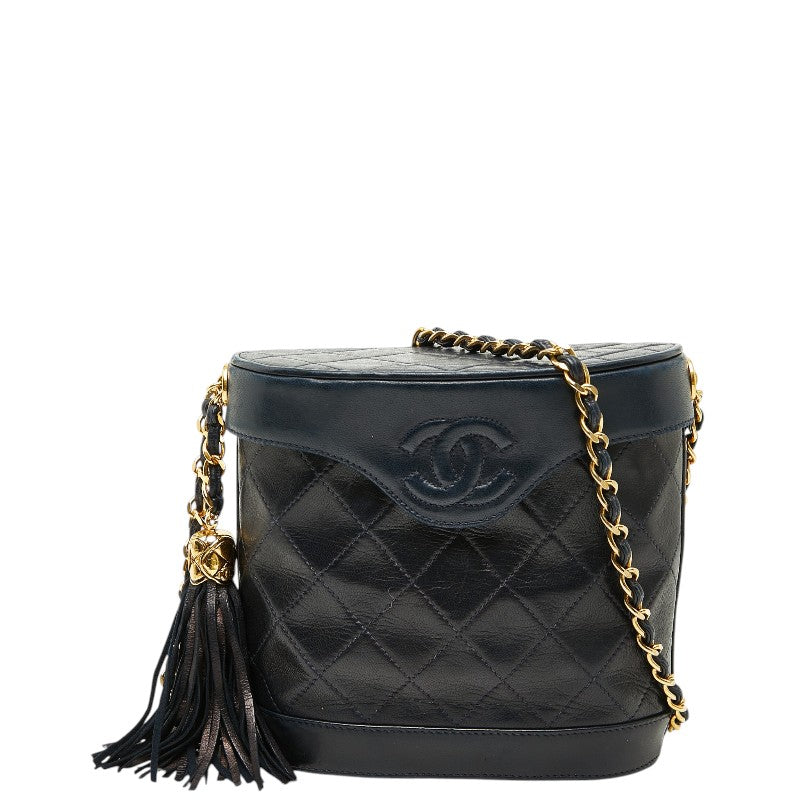 シャネル マトラッセ ココマーク タッセル チェーン ショルダーバッグ ネイビー ラムスキン レディース CHANEL 【中古】