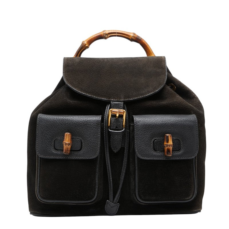 グッチ バンブー リュック バックパック 003 2058 0016 ブラック スウェード レザー レディース GUCCI 【中古】