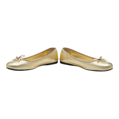 プラダ 三角ロゴプレート バレエシューズ サイズ38 ゴールド レザー レディース PRADA 【中古】