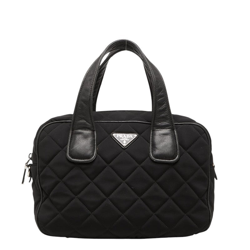 プラダ 三角ロゴプレート キルティング ハンドバッグ ショルダーバッグ 2WAY ブラック ナイロン レザー レディース PRADA 【中古】