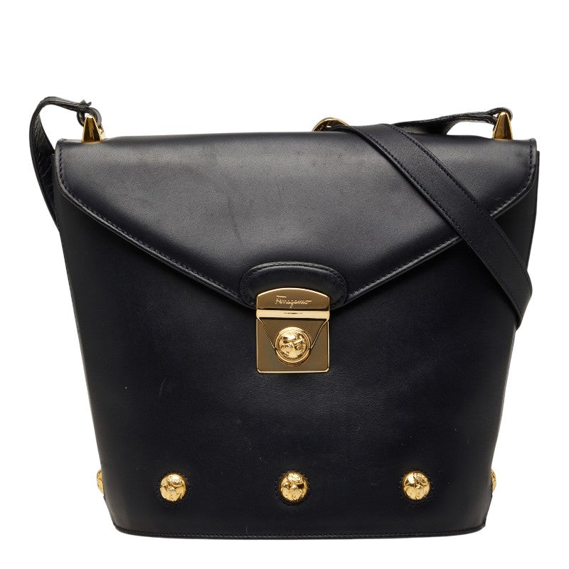 サルヴァトーレフェラガモ スタッズ ショルダーバッグ ブラック レザー レディース Salvatore Ferragamo 【中古】