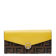 フェンディ ズッカ エフイズ ロゴ 長財布 ロングウォレット イエロー ブラウン レザー レディース FENDI 【中古】