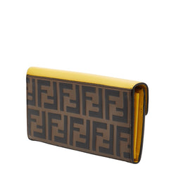 フェンディ ズッカ エフイズ ロゴ 長財布 ロングウォレット イエロー ブラウン レザー レディース FENDI 【中古】