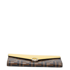 フェンディ ズッカ エフイズ ロゴ 長財布 ロングウォレット イエロー ブラウン レザー レディース FENDI 【中古】