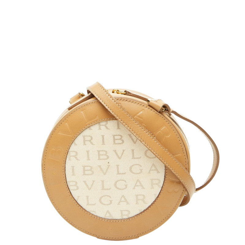 ブルガリ ロゴマニア ショルダーバッグ ポーチ ベージュ ブラウン キャンバス レザー レディース BVLGARI 【中古】