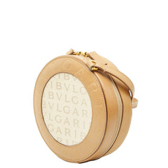 ブルガリ ロゴマニア ショルダーバッグ ポーチ ベージュ ブラウン キャンバス レザー レディース BVLGARI 【中古】