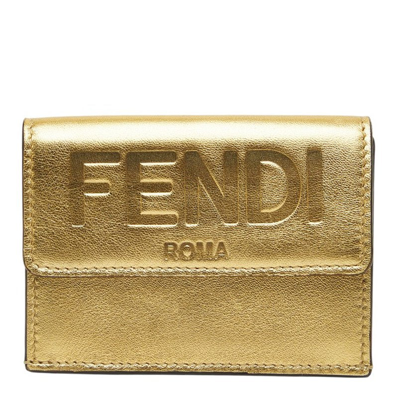 フェンディ 三つ折り財布 コンパクトウォレット ゴールド レザー レディース FENDI 【中古】
