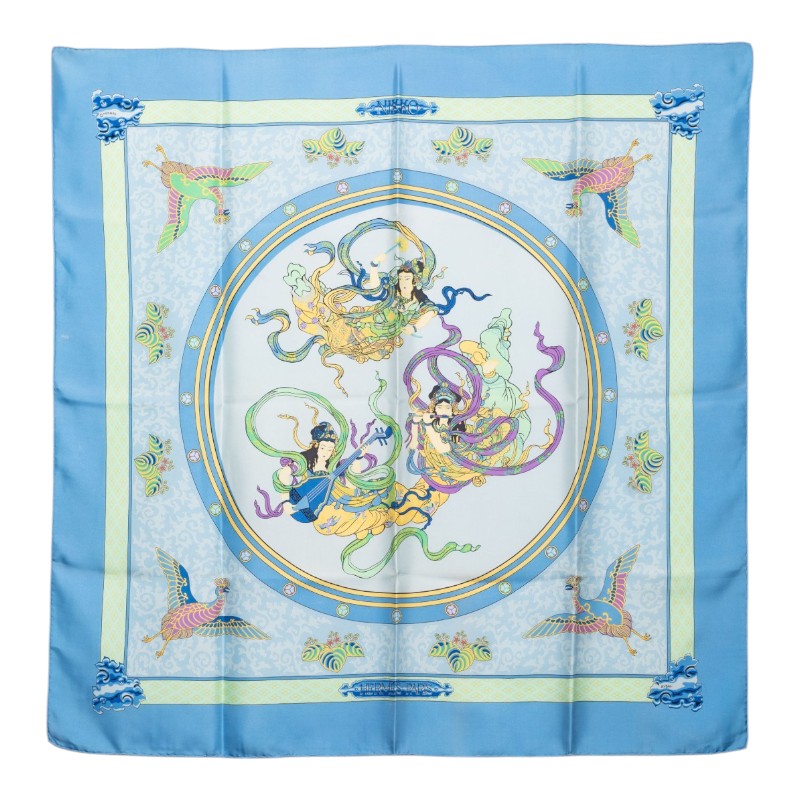 エルメス カレ90 NIKKO 日光東照宮 スカーフ 大判 ブルー系 シルク レディース HERMES 【中古】