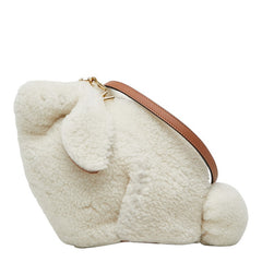 ロエベ バニー ミニ ショルダーバッグ クロスボディ ウサギ オフホワイト ボア レザー レディース LOEWE 【中古】