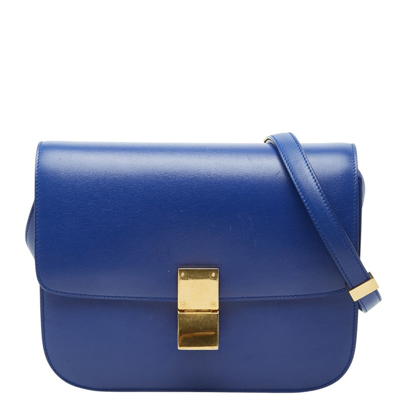 セリーヌ クラシックボックス ミディアム 斜め掛け ショルダーバッグ ブルー レザー レディース CELINE 【中古】