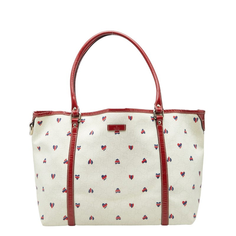 グッチ GGスプリーム ハート トートバッグ 197953 ホワイト レッド ブルー PVC パテントレザー レディース GUCCI 【中古】