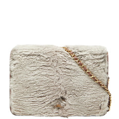 シャネル ココマーク チェーンウォレット ショルダーバッグ グレー ピンク ファー レザー レディース CHANEL 【中古】