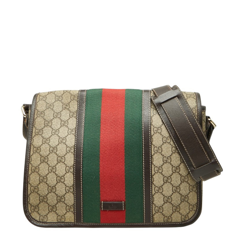 グッチ GGスプリーム シェリーライン メッセンジャーバッグ ショルダーバック 211130 ベージュ ブラウン レザー PVC レディース GUCCI 中古
