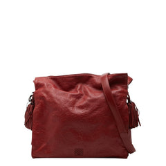 ロエベ アナグラム フラワー 花 型押し フラメンコ 斜め掛け ショルダーバッグ レッド レザー レディース LOEWE 【中古】