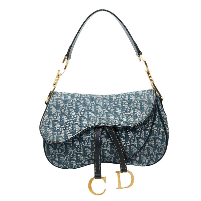 ディオール トロッター サドル ハンドバッグ ブルー系 キャンバス レザー レディース Dior 【中古】