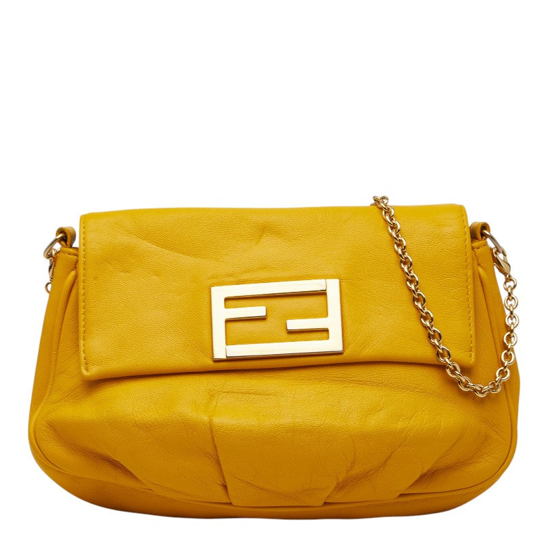 フェンディ FFロゴ 斜め掛け チェーン ショルダーバッグ 8M0276 イエロー レザー レディース FENDI 【中古】
