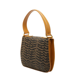 フェンディ タイガープリント ハンドバッグ ブラウン ブラック キャンバス レザー レディース FENDI 【中古】