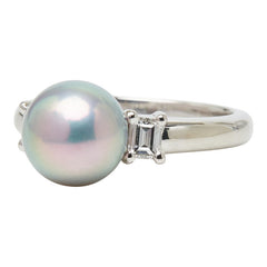 タサキ 真珠 Pt900 プラチナ アコヤパール8mm ダイヤ0.22ct リング 指輪 レディース TASAKI 6号 【中古】