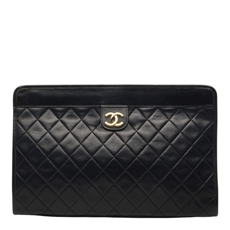 シャネル マトラッセ ココマーク クラッチバッグ ブラック ラムスキン レディース CHANEL 【中古】