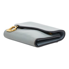 ディオール サドル ロータスウォレット 二つ折り財布 ブルーグレー レザー レディース Dior 【中古】