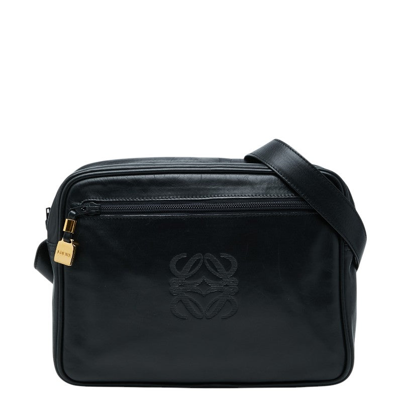 ロエベ アナグラム 斜め掛け ショルダーバッグ ブラック レザー レディース LOEWE 【中古】