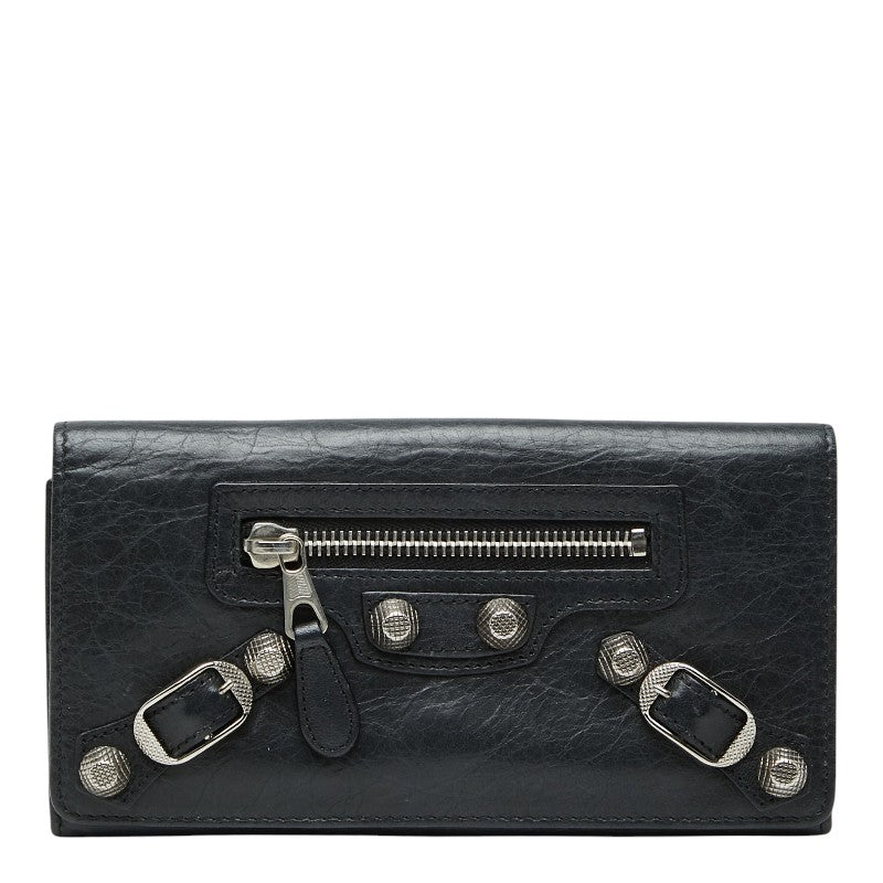 バレンシアガ クラシックコンチネンタル 二つ折り長財布 186194 ブラック レザー レディース BALENCIAGA 【中古】