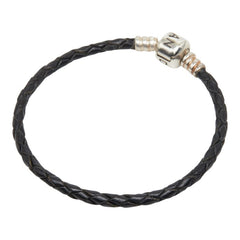 パンドラ 編み込み ブレスレット ブラック レザー レディース PANDORA 【中古】