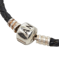 パンドラ 編み込み ブレスレット ブラック レザー レディース PANDORA 【中古】