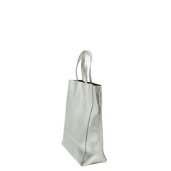 セリーヌ バーティカルカバ スモール ハンドバッグ ショルダーバッグ 2WAY シルバー レザー レディース CELINE 【中古】