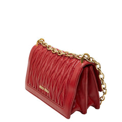 ミュウミュウ ソリテール マテラッセ 斜め掛け チェーン ショルダーバッグ レッド レザー ガラス レディース MIUMIU 【中古】