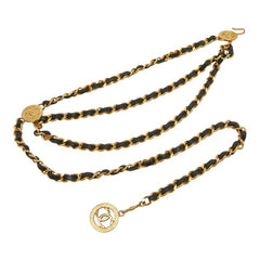 シャネル ココマーク ヴィンテージ チェーンベルト ゴールド ブラック レザー メッキ レディース CHANEL 【中古】