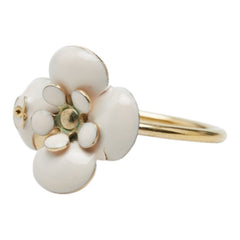 シャネル ココマーク カメリア フラワー 花 リング 指輪 ゴールド ベージュ メッキ エナメル レディース CHANEL 【中古】