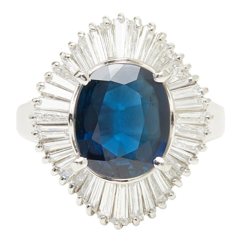Pt900 プラチナ サファイア3.10ct ダイヤ1.10ct フラワーモチーフ リング 指輪 レディース 11.5号 【中古】