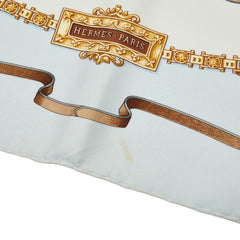 エルメス カレ90 THE ROYAL MEWS 王室の馬小屋 スカーフ ライトブルー シルク レディース HERMES 【中古】