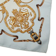 エルメス カレ90 THE ROYAL MEWS 王室の馬小屋 スカーフ ライトブルー シルク レディース HERMES 【中古】