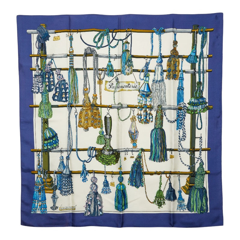 エルメス カレ90 PASEMENTERIE 紐飾り スカーフ ホワイト ブルー マルチカラー シルク レディース HERMES 【中古】