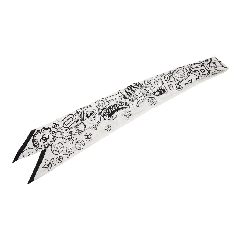 シャネル ココマーク Rue Cambon ツイリー ヘアバンド モノクロ ホワイト ブラック シルク レディース CHANEL 【中古】