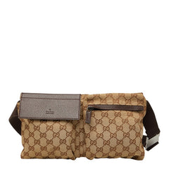 グッチ GGキャンバス ボディバッグ ウエストバッグ 28566 ベージュ ブラウン キャンバス レザー レディース GUCCI 【中古】